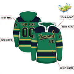 Kelly Green Old Gold Lace-Up Neck Raglan Hockey Hoodie Jersey 2