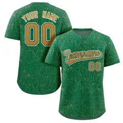 Kelly Green Old Gold Line Art Graffiti Baseball Jersey