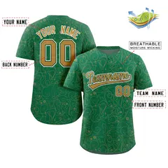 Kelly Green Old Gold Line Art Graffiti Baseball Jersey 2