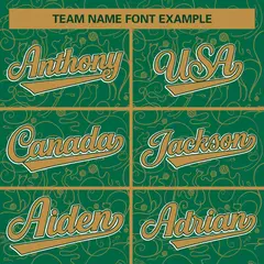 Kelly Green Old Gold Line Art Graffiti Baseball Jersey 3