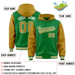 Kelly Green Old Gold Raglan Varsity Full-Snap Letterman Jacket Hoodie 4