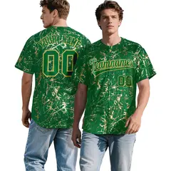 Kelly Green Old Gold Shiny Gold Cracked Baseball Jersey 1