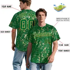 Kelly Green Old Gold Shiny Gold Cracked Baseball Jersey 2