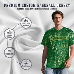 Kelly Green Old Gold Shiny Gold Cracked Baseball Jersey 3