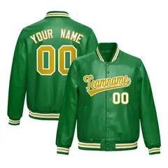 Kelly Green Old Gold Varsity Full-Snap Faux Leather Letterman Jacket