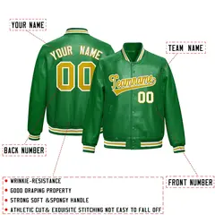 Kelly Green Old Gold Varsity Full-Snap Faux Leather Letterman Jacket 2