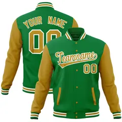 Kelly Green Old Gold Varsity Full-Snap Raglan Letterman Jacket