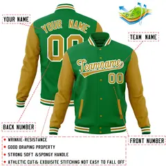 Kelly Green Old Gold Varsity Full-Snap Raglan Letterman Jacket 4