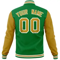 Kelly Green Old Gold Varsity Full-Snap Raglan Letterman Jacket 6