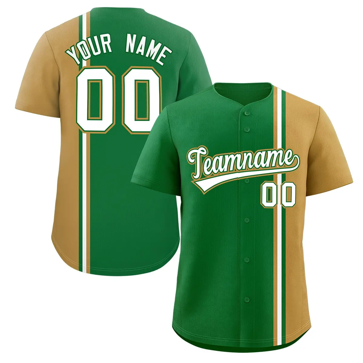 Kelly Green Old Gold White Color Block Baseball Jersey