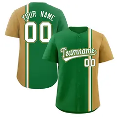 Kelly Green Old Gold White Color Block Baseball Jersey 1