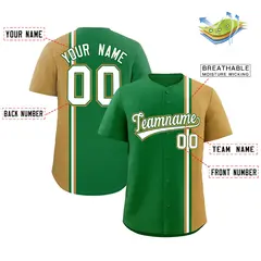 Kelly Green Old Gold White Color Block Baseball Jersey 2