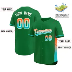 Kelly Green Orange-Aqua Gradient Side Baseball Jersey 2
