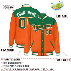 Kelly Green Orange Color Block Varsity Bomber Jacket 2