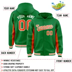 Kelly Green Orange Color Block Varsity Letterman Hoodie Jacket 4