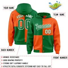 Kelly Green Orange Color Block Varsity Letterman Jacket Hoodie 4