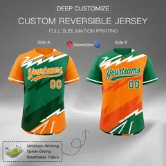 Kelly Green Orange Dark Green Reversible Baseball Jersey Lightning & Graffiti Pattern 2