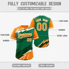 Kelly Green Orange Dark Green Reversible Baseball Jersey Lightning & Graffiti Pattern 3