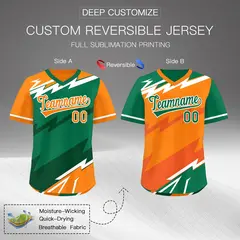 Kelly Green Orange Dark Green Reversible Baseball Jersey Lightning & Graffiti Pullover V-Neck 2