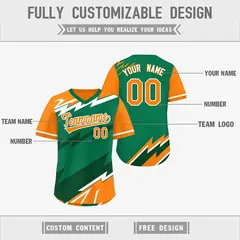 Kelly Green Orange Dark Green Reversible Baseball Jersey Lightning & Graffiti Pullover V-Neck 3