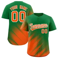 Kelly Green Orange Diagonal Stripe Gradient Baseball Jersey 1