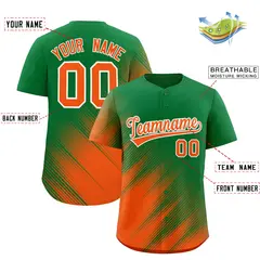 Kelly Green Orange Diagonal Stripe Gradient Baseball Jersey 2