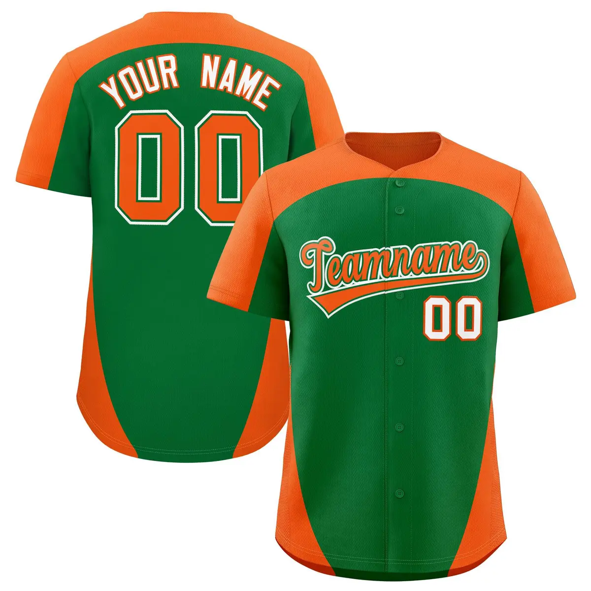 Kelly Green Orange Edge Color Block Baseball Jersey
