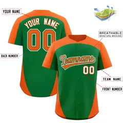 Kelly Green Orange Edge Color Block Baseball Jersey 2