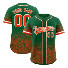 Kelly Green Orange Floral Gradient Full Button Baseball Jersey 1