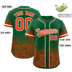 Kelly Green Orange Floral Gradient Full Button Baseball Jersey 2