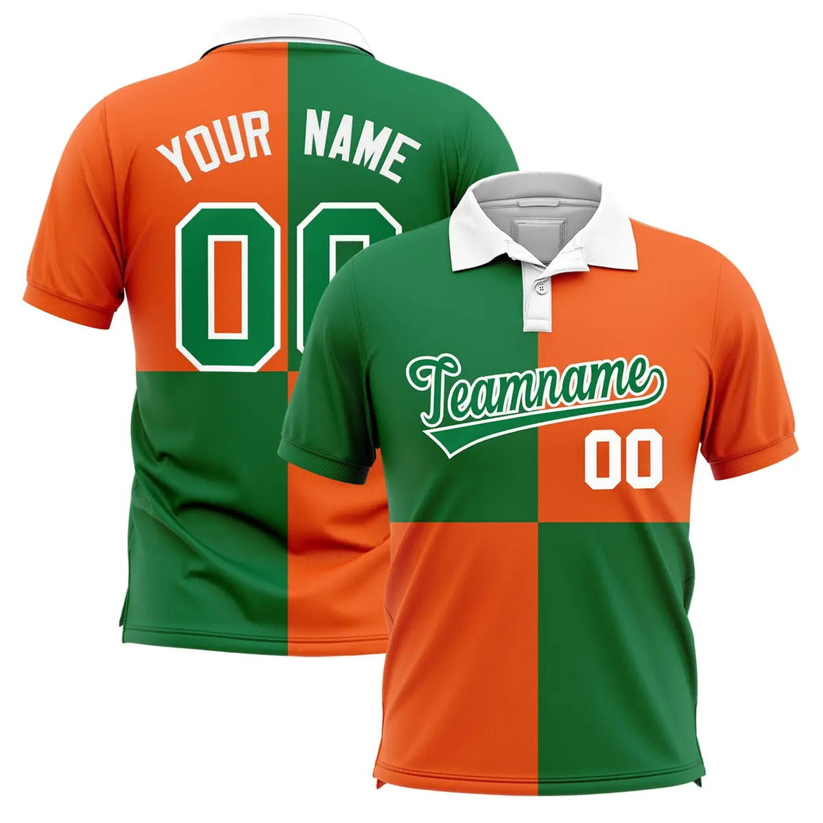 Kelly Green Orange Four Squares Performance Polo Shirt