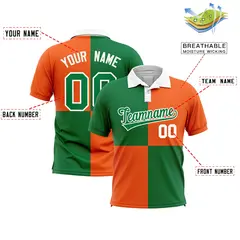 Kelly Green Orange Four Squares Performance Polo Shirt 2