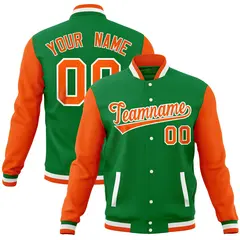 Kelly Green Orange Full-Snap Varsity Raglan Letterman Jacket