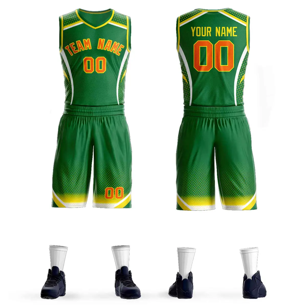 Kelly Green Orange-Gold Graffiti Points Element Basketball Jersey