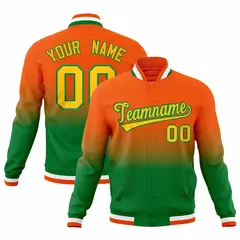 Kelly Green Orange Gradient Full-Snap Varsity Letterman Jacket 1