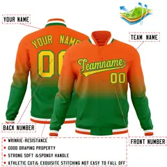 Kelly Green Orange Gradient Full-Snap Varsity Letterman Jacket 2