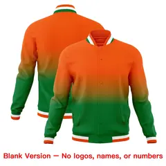 Kelly Green Orange Gradient Full-Snap Varsity Letterman Jacket 7