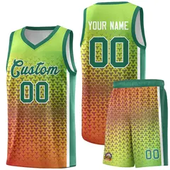 Kelly Green Orange Gradient Irregular Shapes Basketball Jersey