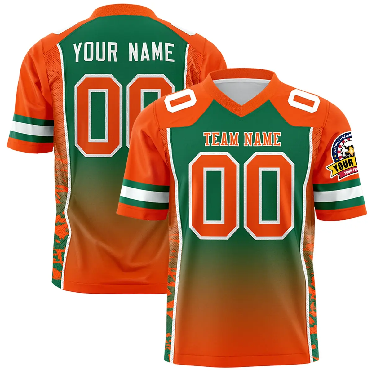 Kelly Green Orange Gradient Side Pattern Football Jersey