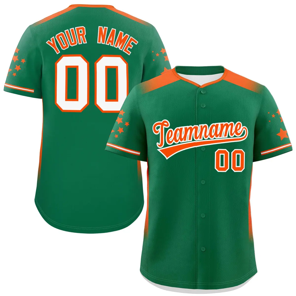 Kelly Green Orange Gradient Star Pattern Baseball Jersey