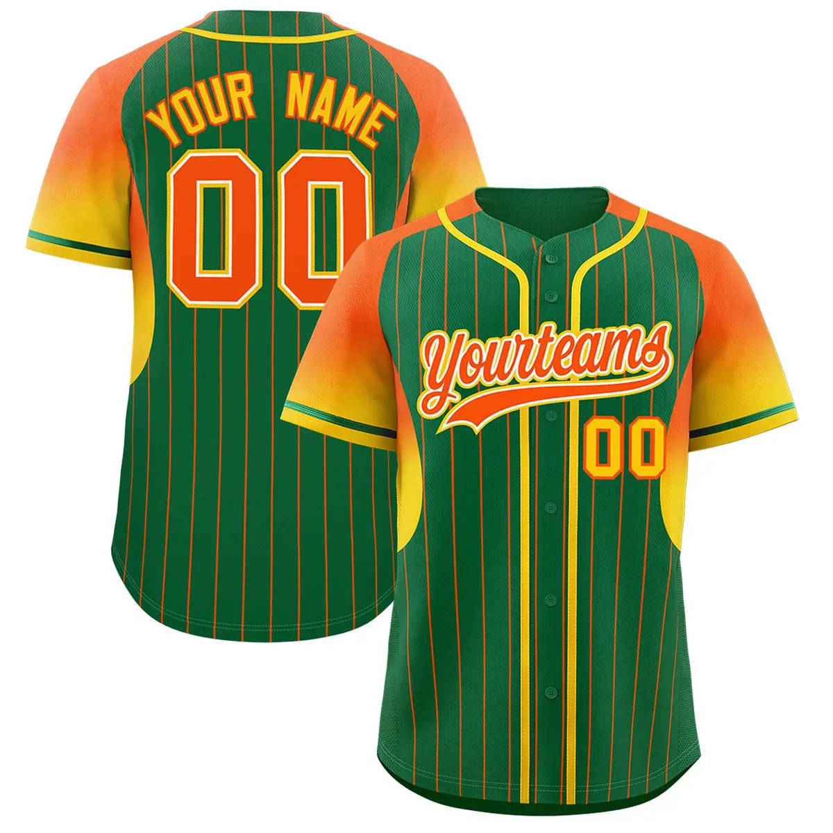 Kelly Green Orange Gradient Stripe Sleeves Baseball Jersey
