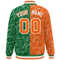 Kelly Green Orange Graffiti Pattern Split Letterman Bomber Baseball Jacket 4