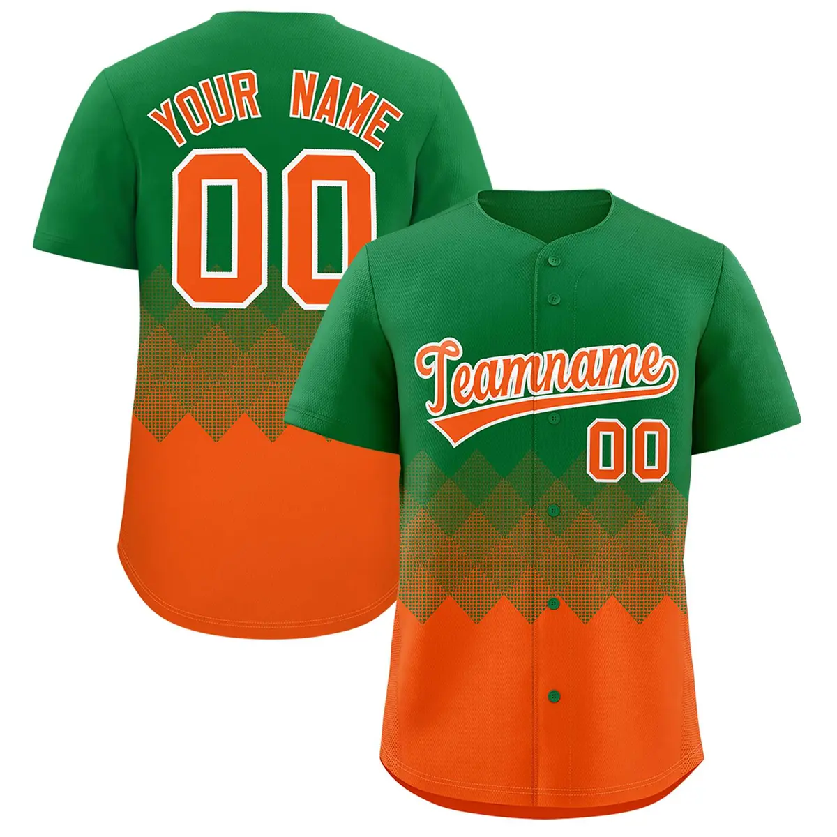 Kelly Green Orange Grid Blur Pattern Baseball Jersey