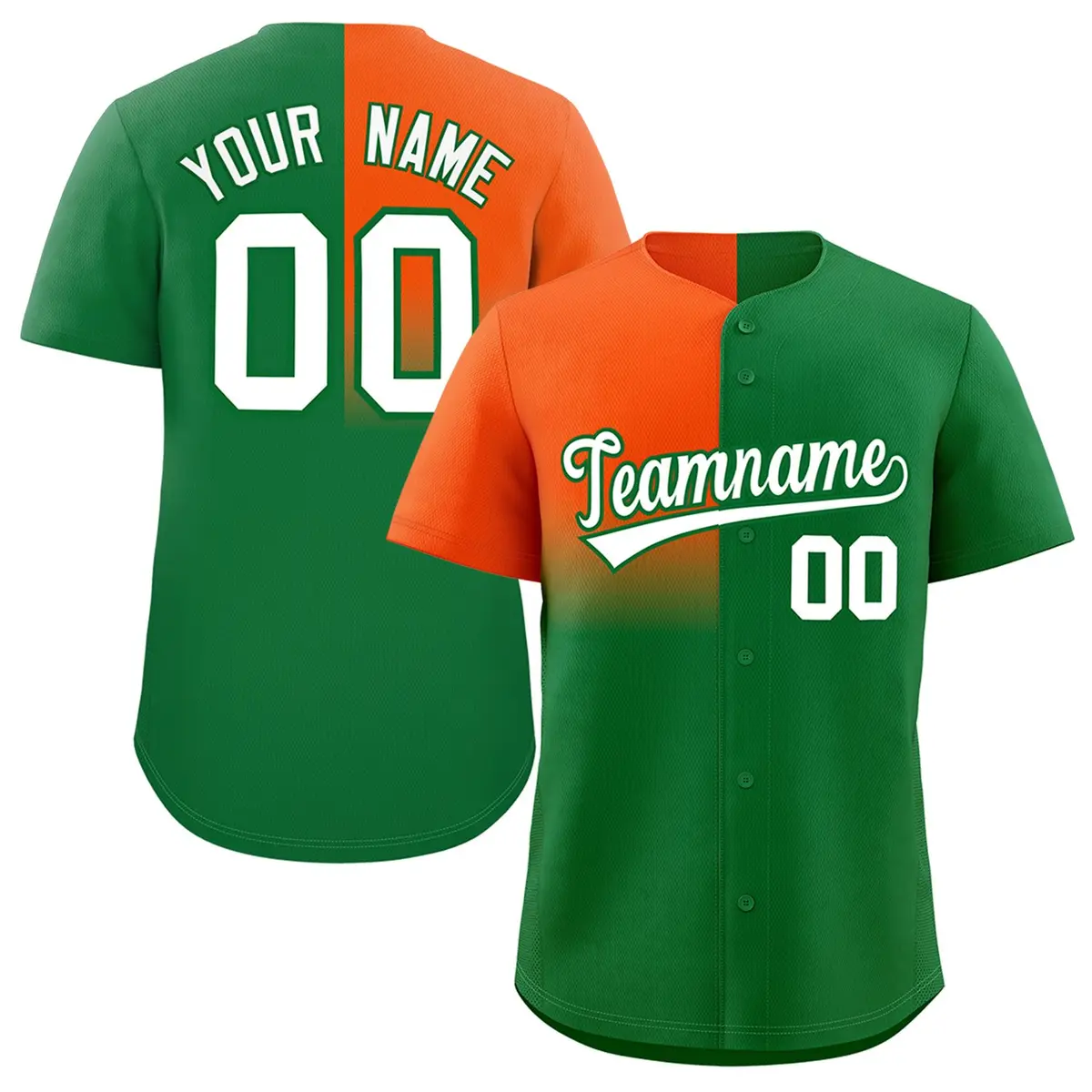Kelly Green Orange Half Gradient Authentic Baseball Jersey