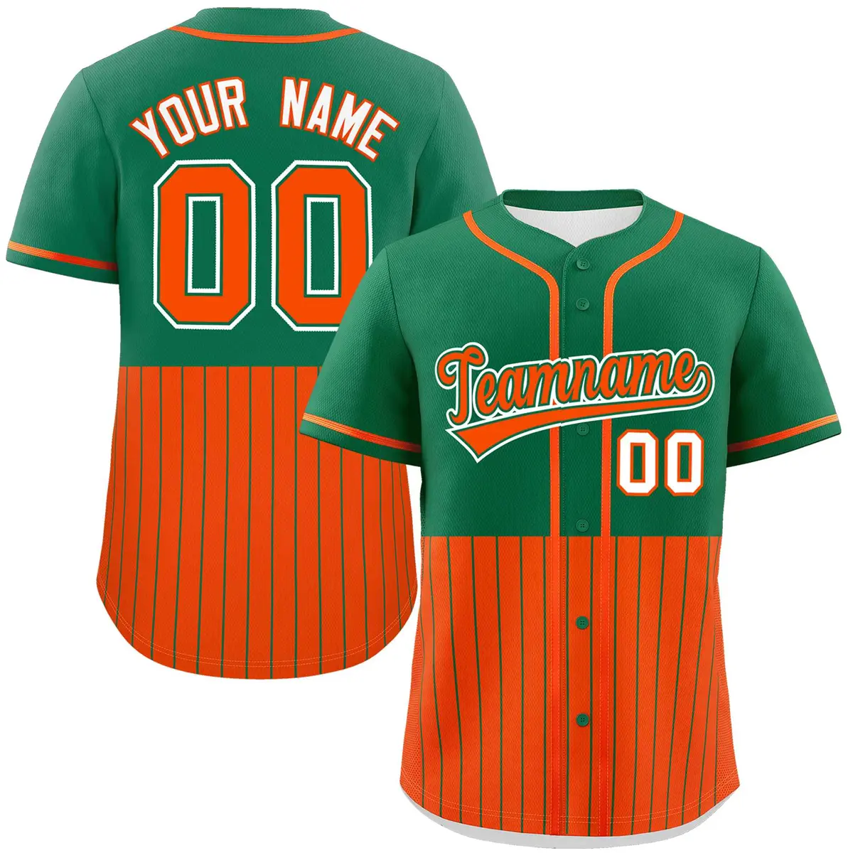 Kelly Green Orange Half Stripe Authentic Baseball Jersey
