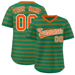 Kelly Green Orange Horizontal Stripe Pullover Baseball Jersey 1