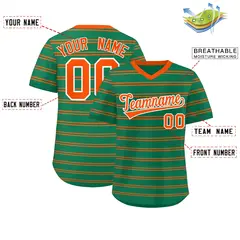 Kelly Green Orange Horizontal Stripe Pullover Baseball Jersey 2
