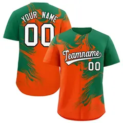 Kelly Green Orange Ink Pattern Authentic Baseball Jersey 1