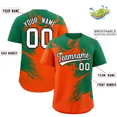 Kelly Green Orange Ink Pattern Authentic Baseball Jersey 2