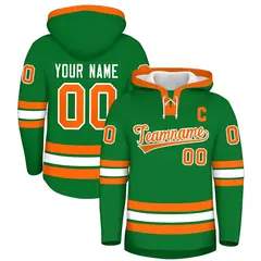 Kelly Green Orange Lace-Up Neck Hockey Hoodie Classic Style 1